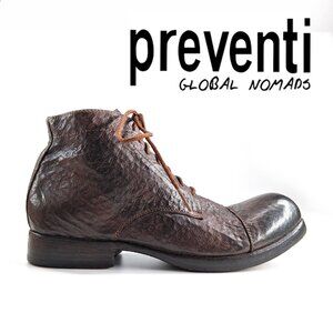 Preventi Leather Lace Up Ankle Boots Round Toe Goodyear Welt Handmade Italy 37